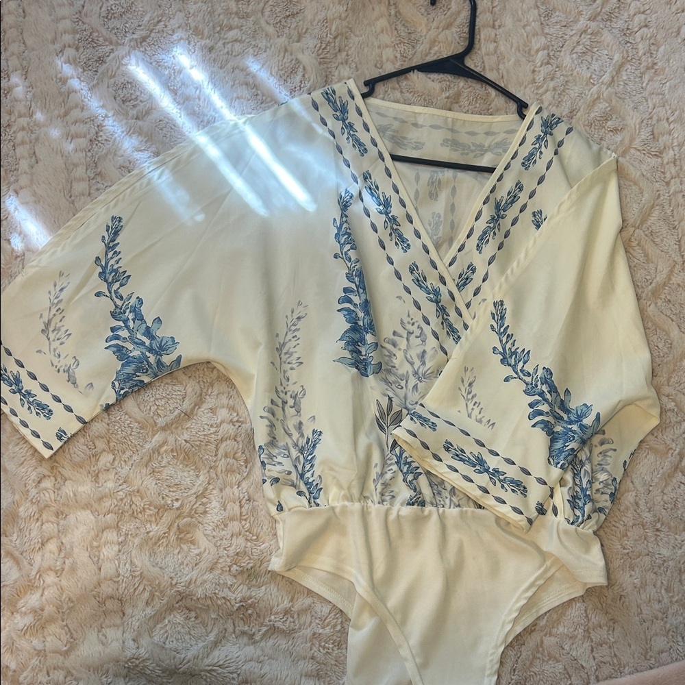 Floral Print Cream and Blue Women's Top